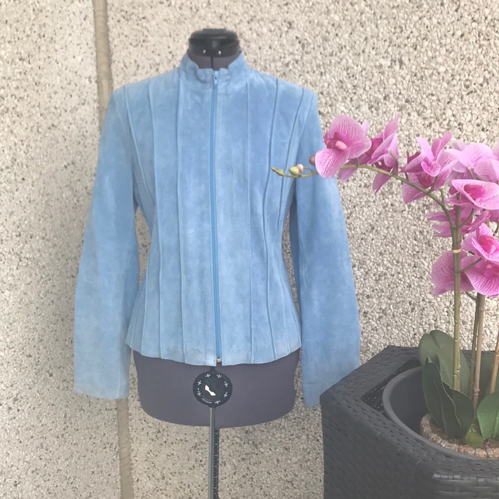 Willi Smith Light Blue Suede Zip-Front Blazer